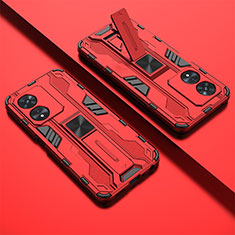 Funda Bumper Silicona y Plastico Mate Carcasa con Magnetico Soporte KC2 para Huawei Honor X5 Plus Rojo