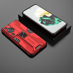 Funda Bumper Silicona y Plastico Mate Carcasa con Magnetico Soporte KC2 para Huawei P60 Rojo