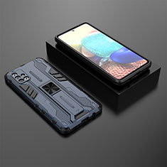 Funda Bumper Silicona y Plastico Mate Carcasa con Magnetico Soporte KC2 para Samsung Galaxy A71 4G A715 Azul