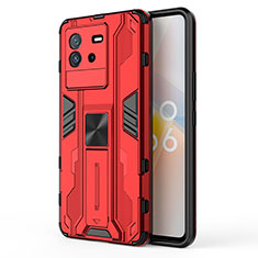 Funda Bumper Silicona y Plastico Mate Carcasa con Magnetico Soporte KC2 para Vivo iQOO Neo6 SE 5G Rojo