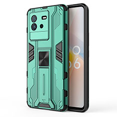 Funda Bumper Silicona y Plastico Mate Carcasa con Magnetico Soporte KC2 para Vivo iQOO Neo6 SE 5G Verde