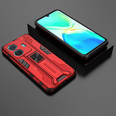 Funda Bumper Silicona y Plastico Mate Carcasa con Magnetico Soporte KC2 para Vivo iQOO Z6 Pro 5G Rojo