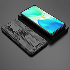 Funda Bumper Silicona y Plastico Mate Carcasa con Magnetico Soporte KC2 para Vivo V25 Pro 5G Negro