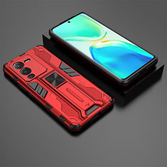 Funda Bumper Silicona y Plastico Mate Carcasa con Magnetico Soporte KC2 para Vivo V25 Pro 5G Rojo