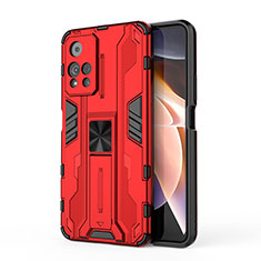 Funda Bumper Silicona y Plastico Mate Carcasa con Magnetico Soporte KC2 para Xiaomi Mi 11i 5G (2022) Rojo