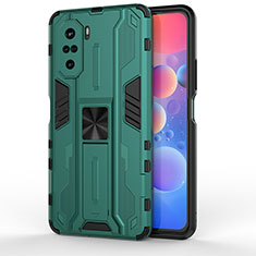 Funda Bumper Silicona y Plastico Mate Carcasa con Magnetico Soporte KC2 para Xiaomi Mi 11i 5G Verde