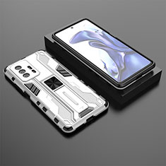 Funda Bumper Silicona y Plastico Mate Carcasa con Magnetico Soporte KC2 para Xiaomi Mi 11T 5G Blanco