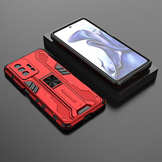 Funda Bumper Silicona y Plastico Mate Carcasa con Magnetico Soporte KC2 para Xiaomi Mi 11T 5G Rojo