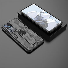 Funda Bumper Silicona y Plastico Mate Carcasa con Magnetico Soporte KC2 para Xiaomi Mi 12T 5G Negro