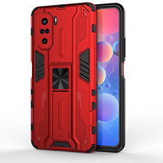 Funda Bumper Silicona y Plastico Mate Carcasa con Magnetico Soporte KC2 para Xiaomi Poco F3 5G Rojo