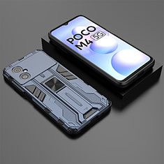 Funda Bumper Silicona y Plastico Mate Carcasa con Magnetico Soporte KC2 para Xiaomi Poco M4 5G Azul
