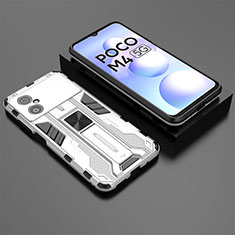Funda Bumper Silicona y Plastico Mate Carcasa con Magnetico Soporte KC2 para Xiaomi Poco M4 5G Blanco