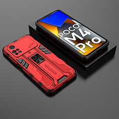 Funda Bumper Silicona y Plastico Mate Carcasa con Magnetico Soporte KC2 para Xiaomi Poco M4 Pro 4G Rojo