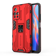 Funda Bumper Silicona y Plastico Mate Carcasa con Magnetico Soporte KC2 para Xiaomi Poco M4 Pro 5G Rojo