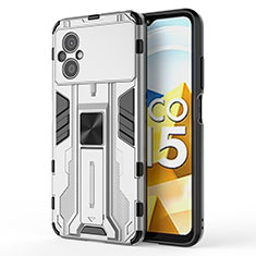 Funda Bumper Silicona y Plastico Mate Carcasa con Magnetico Soporte KC2 para Xiaomi Poco M5 4G Blanco