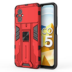 Funda Bumper Silicona y Plastico Mate Carcasa con Magnetico Soporte KC2 para Xiaomi Poco M5 4G Rojo