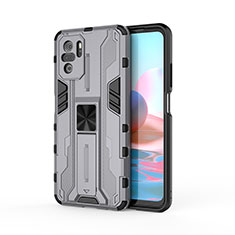 Funda Bumper Silicona y Plastico Mate Carcasa con Magnetico Soporte KC2 para Xiaomi Poco M5S Gris