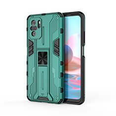 Funda Bumper Silicona y Plastico Mate Carcasa con Magnetico Soporte KC2 para Xiaomi Poco M5S Verde