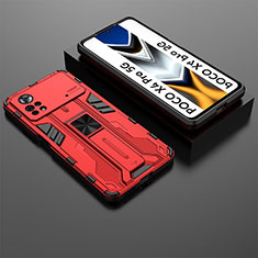 Funda Bumper Silicona y Plastico Mate Carcasa con Magnetico Soporte KC2 para Xiaomi Poco X4 Pro 5G Rojo