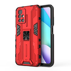 Funda Bumper Silicona y Plastico Mate Carcasa con Magnetico Soporte KC2 para Xiaomi Redmi 10 (2022) Rojo