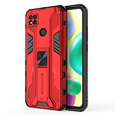 Funda Bumper Silicona y Plastico Mate Carcasa con Magnetico Soporte KC2 para Xiaomi Redmi 9C NFC Rojo