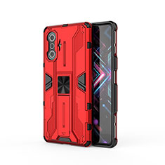 Funda Bumper Silicona y Plastico Mate Carcasa con Magnetico Soporte KC2 para Xiaomi Redmi K40 Gaming 5G Rojo