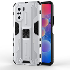 Funda Bumper Silicona y Plastico Mate Carcasa con Magnetico Soporte KC2 para Xiaomi Redmi K40 Pro 5G Blanco