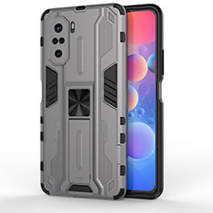 Funda Bumper Silicona y Plastico Mate Carcasa con Magnetico Soporte KC2 para Xiaomi Redmi K40 Pro+ Plus 5G Gris