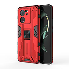 Funda Bumper Silicona y Plastico Mate Carcasa con Magnetico Soporte KC2 para Xiaomi Redmi K60 Ultra 5G Rojo