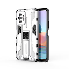 Funda Bumper Silicona y Plastico Mate Carcasa con Magnetico Soporte KC2 para Xiaomi Redmi Note 10 Pro 4G Blanco