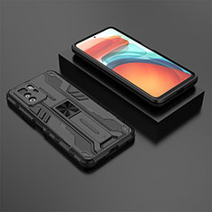 Funda Bumper Silicona y Plastico Mate Carcasa con Magnetico Soporte KC2 para Xiaomi Redmi Note 10 Pro 5G Negro