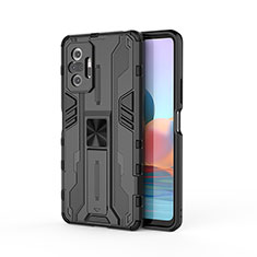 Funda Bumper Silicona y Plastico Mate Carcasa con Magnetico Soporte KC2 para Xiaomi Redmi Note 10 Pro Max Negro