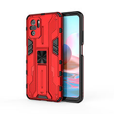 Funda Bumper Silicona y Plastico Mate Carcasa con Magnetico Soporte KC2 para Xiaomi Redmi Note 10S 4G Rojo