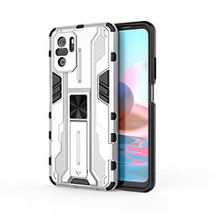 Funda Bumper Silicona y Plastico Mate Carcasa con Magnetico Soporte KC2 para Xiaomi Redmi Note 11 SE India 4G Blanco