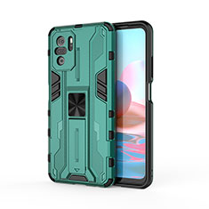 Funda Bumper Silicona y Plastico Mate Carcasa con Magnetico Soporte KC2 para Xiaomi Redmi Note 11 SE India 4G Verde