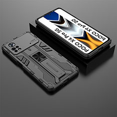 Funda Bumper Silicona y Plastico Mate Carcasa con Magnetico Soporte KC2 para Xiaomi Redmi Note 11E Pro 5G Negro