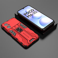 Funda Bumper Silicona y Plastico Mate Carcasa con Magnetico Soporte KC2 para Xiaomi Redmi Note 11R 5G Rojo