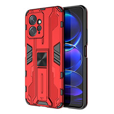 Funda Bumper Silicona y Plastico Mate Carcasa con Magnetico Soporte KC2 para Xiaomi Redmi Note 12 4G Rojo