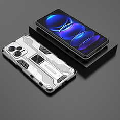 Funda Bumper Silicona y Plastico Mate Carcasa con Magnetico Soporte KC2 para Xiaomi Redmi Note 12 Explorer Blanco