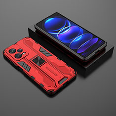 Funda Bumper Silicona y Plastico Mate Carcasa con Magnetico Soporte KC2 para Xiaomi Redmi Note 12 Pro 5G Rojo