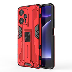 Funda Bumper Silicona y Plastico Mate Carcasa con Magnetico Soporte KC2 para Xiaomi Redmi Note 12 Turbo 5G Rojo