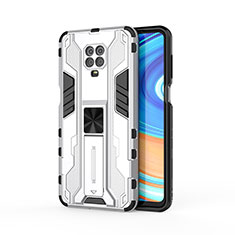 Funda Bumper Silicona y Plastico Mate Carcasa con Magnetico Soporte KC2 para Xiaomi Redmi Note 9 Pro Max Blanco