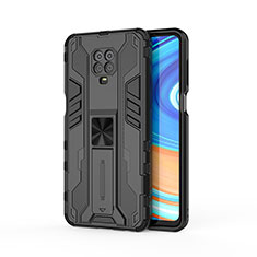 Funda Bumper Silicona y Plastico Mate Carcasa con Magnetico Soporte KC2 para Xiaomi Redmi Note 9 Pro Max Negro