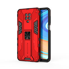 Funda Bumper Silicona y Plastico Mate Carcasa con Magnetico Soporte KC2 para Xiaomi Redmi Note 9S Rojo