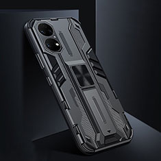 Funda Bumper Silicona y Plastico Mate Carcasa con Magnetico Soporte KC3 para Huawei P50 Pro Negro