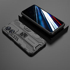 Funda Bumper Silicona y Plastico Mate Carcasa con Magnetico Soporte KC3 para Oppo A78 4G Negro