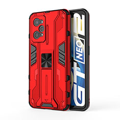 Funda Bumper Silicona y Plastico Mate Carcasa con Magnetico Soporte KC3 para Realme GT Neo 3T 5G Rojo