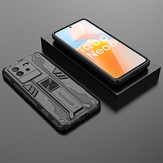 Funda Bumper Silicona y Plastico Mate Carcasa con Magnetico Soporte KC3 para Vivo iQOO Neo6 SE 5G Negro
