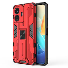 Funda Bumper Silicona y Plastico Mate Carcasa con Magnetico Soporte KC3 para Vivo iQOO Z6 Lite 5G Rojo