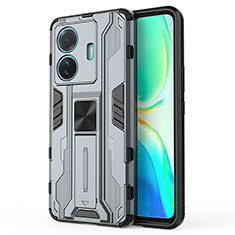 Funda Bumper Silicona y Plastico Mate Carcasa con Magnetico Soporte KC3 para Vivo iQOO Z6 Pro 5G Gris